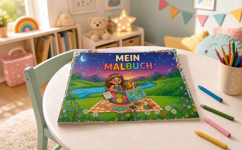 Kinder Malbuch auf dem Kindertisch im Kinderzimmer